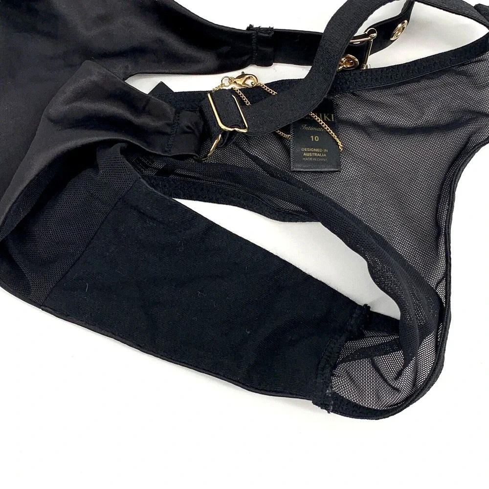 NWT MESHKI ALISON Satin Buckle Brazilian Briefs‎ Black size 10 New Bottoms Only - Picture 8 of 13